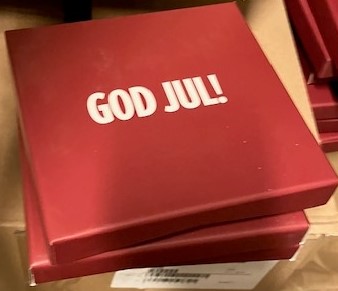 Röd "god jul" ask